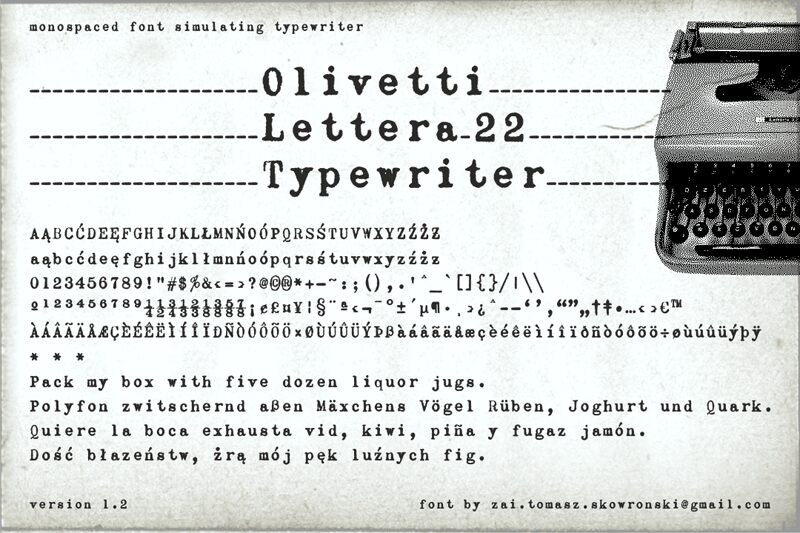 zai Olivetti Lettera 22 Typewriter フォント | Fonts2u.com